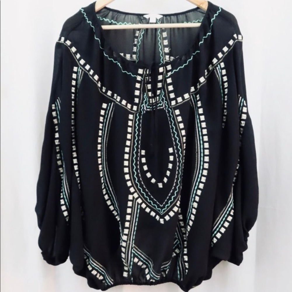 Harlow Zee Embroidered‎ Sheer Blouse L